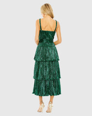 Green Ruffle Tiered Buckle Detail Dress