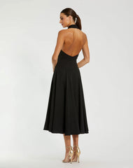 Black Halter Neck Sleeveless Blazer Midi Dress