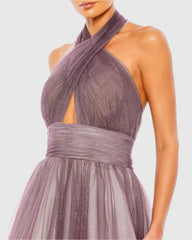 Multicolor Glitter Ombre Halter Neck Ballgown