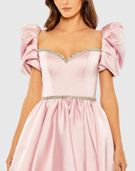 Pink Beaded Top Puff Sleeve Dress