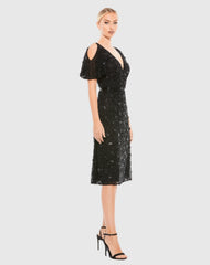Black Pearl Embellished Drop Shoulder Dress