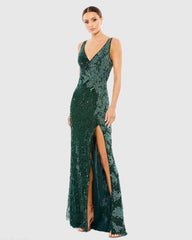 Beaded Floral Sleeveless Gown