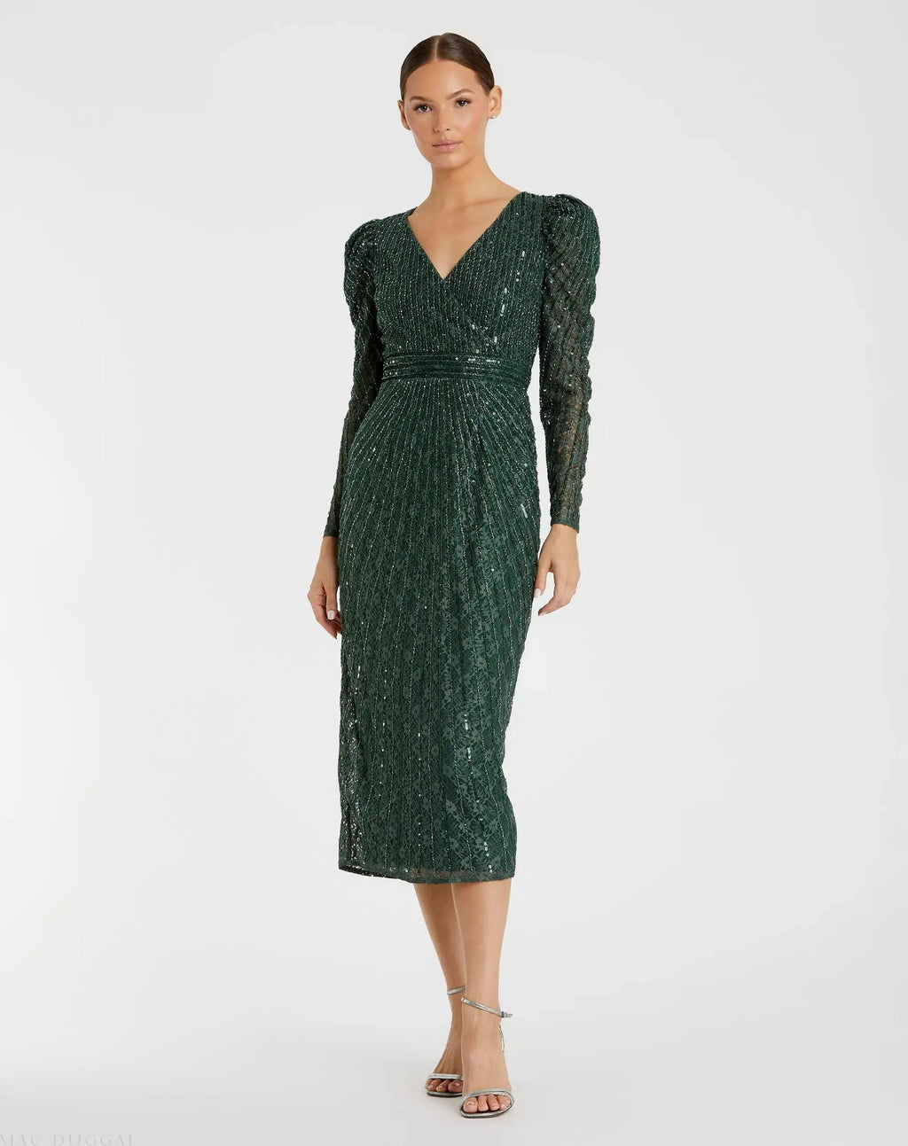Beaded Lace Long Sleeve Midi Dress