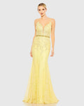 Applique Sleeveless Plunge Neck Trumpet Gown
