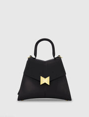 Medium Angular Leather Top Handle Handbag with Gold Hardware