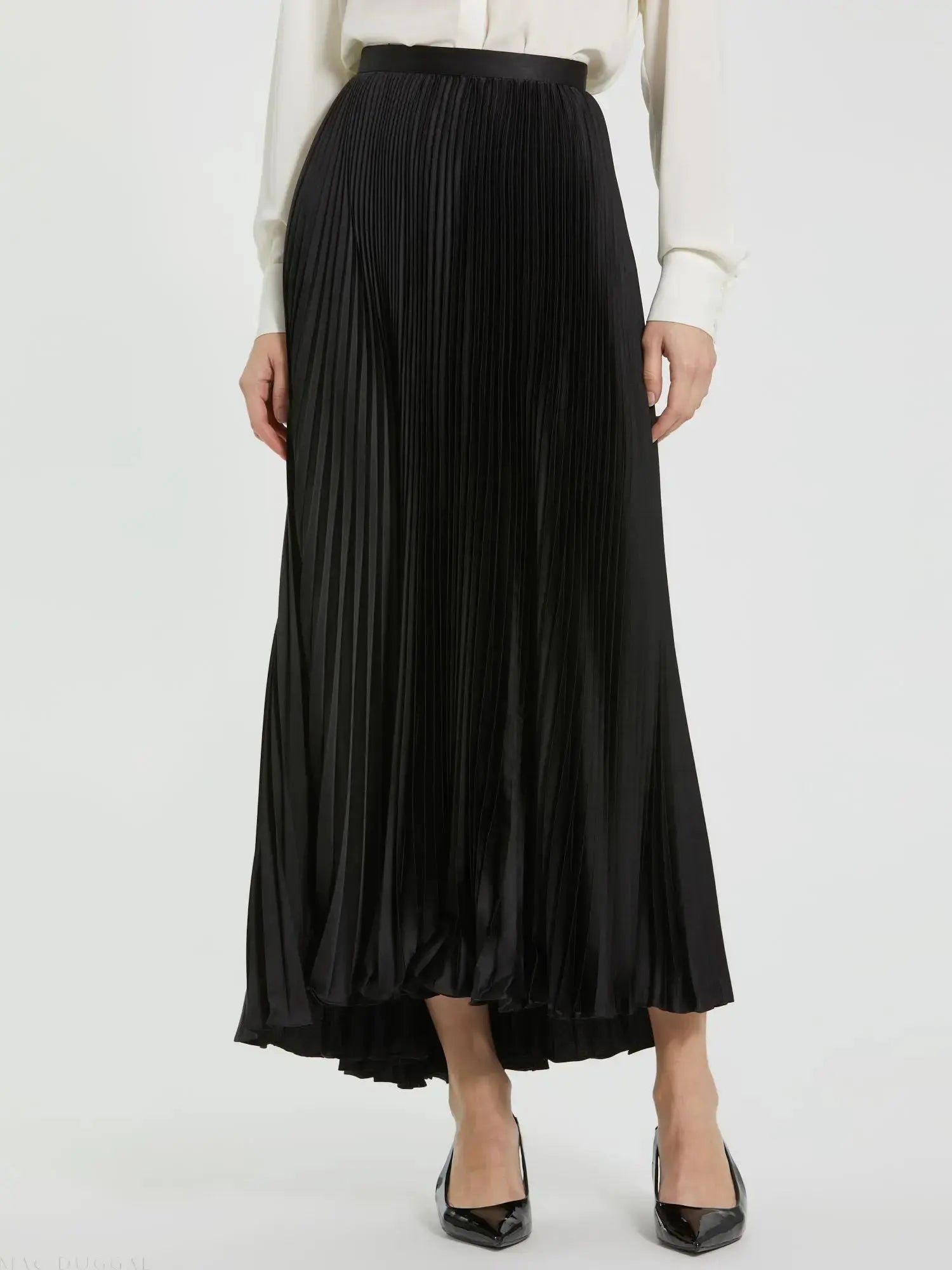 Ankle Length Pleated Satin Skirt